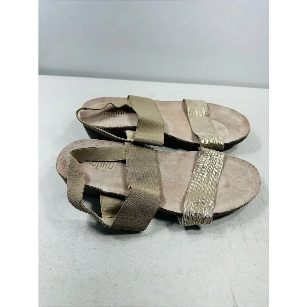 Munro American Pisces Strappy Sandals Womens 10W Casual Open Leather Gold